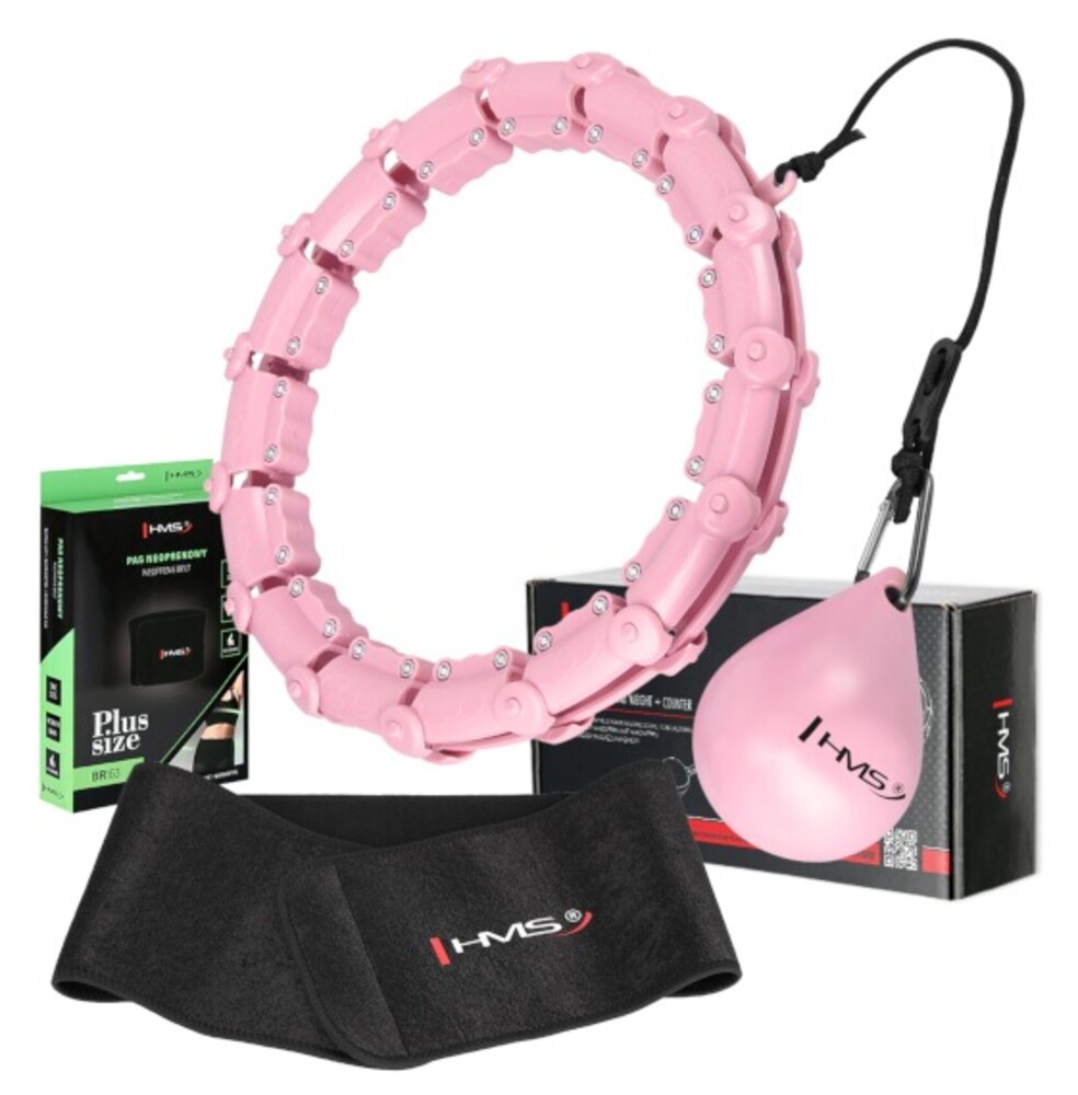 Sada růžové masážní Hula Hoop se závažím HHW11 a zeštíhlujícího bederního pásu BR163 PLUS SIZE
