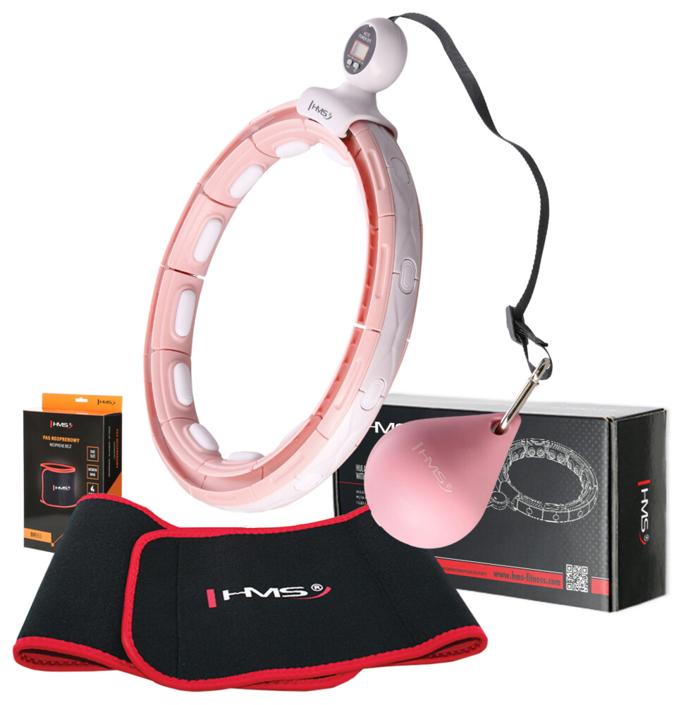 Sada masážní hula hoop HHM15 se závažím, magnety a počítadlem a zeštíhlujícího pásu BR163 růžová