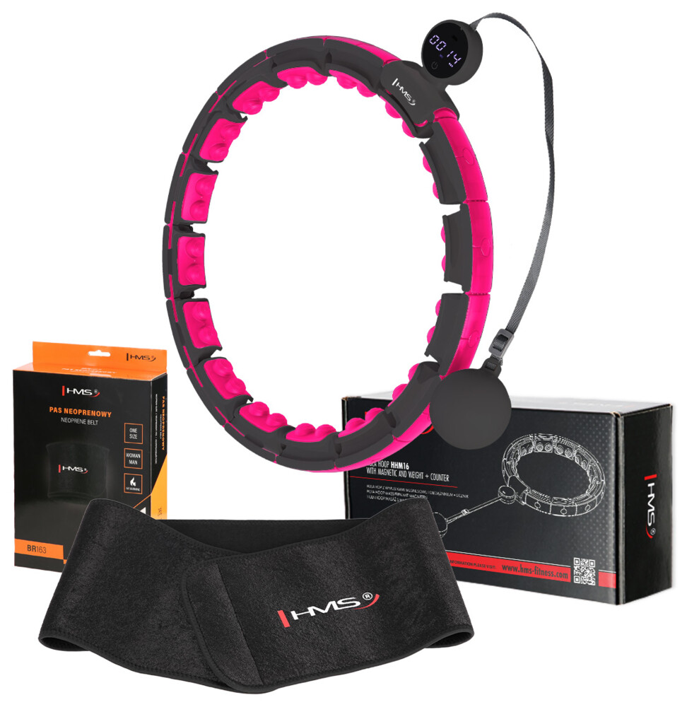 Sada masážní hula hoop HHM16 černá se závažím, magnety a počítadlem a zeštíhlujícího pásu BR163