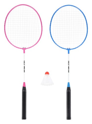 Sada 2 dadmintonových raket a nylonové letky NRZ001 růžovo-modrá