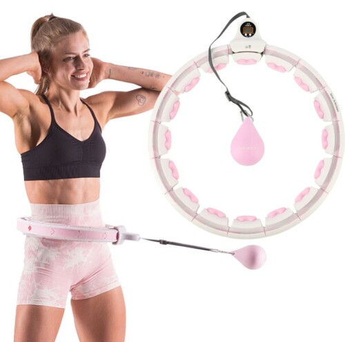 Sada masážní hula hoop HHW06 se závažím a počítadlem a zeštíhlujícího pásu BR163 růžová