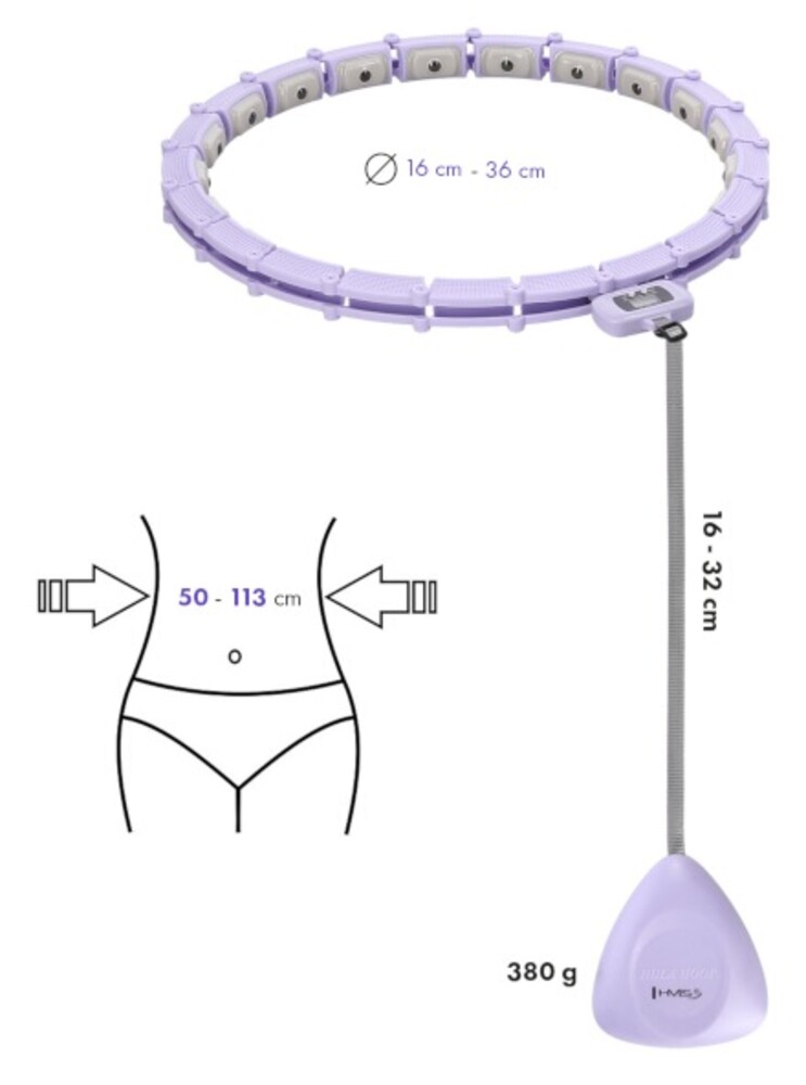 Masážní hula hoop HHM14 se závažím a počítadlem fialová