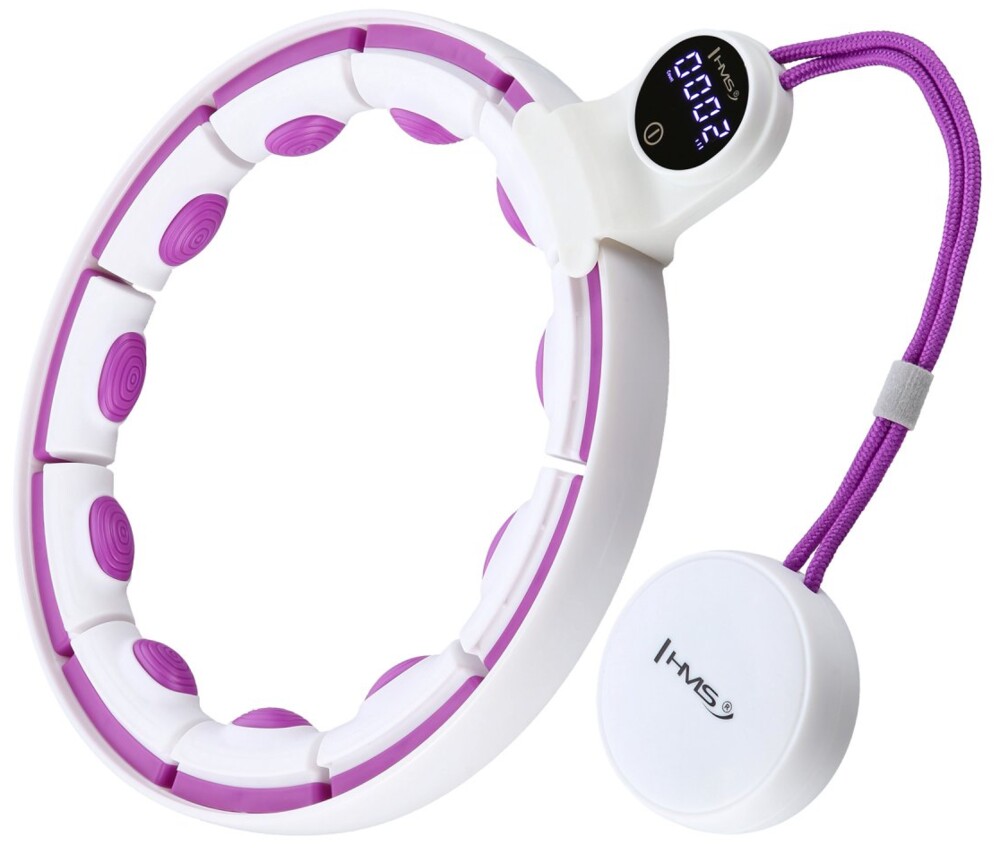 Masážní hula hoop HHM17 se závažím, magnety a počítadlem bílá/fialová