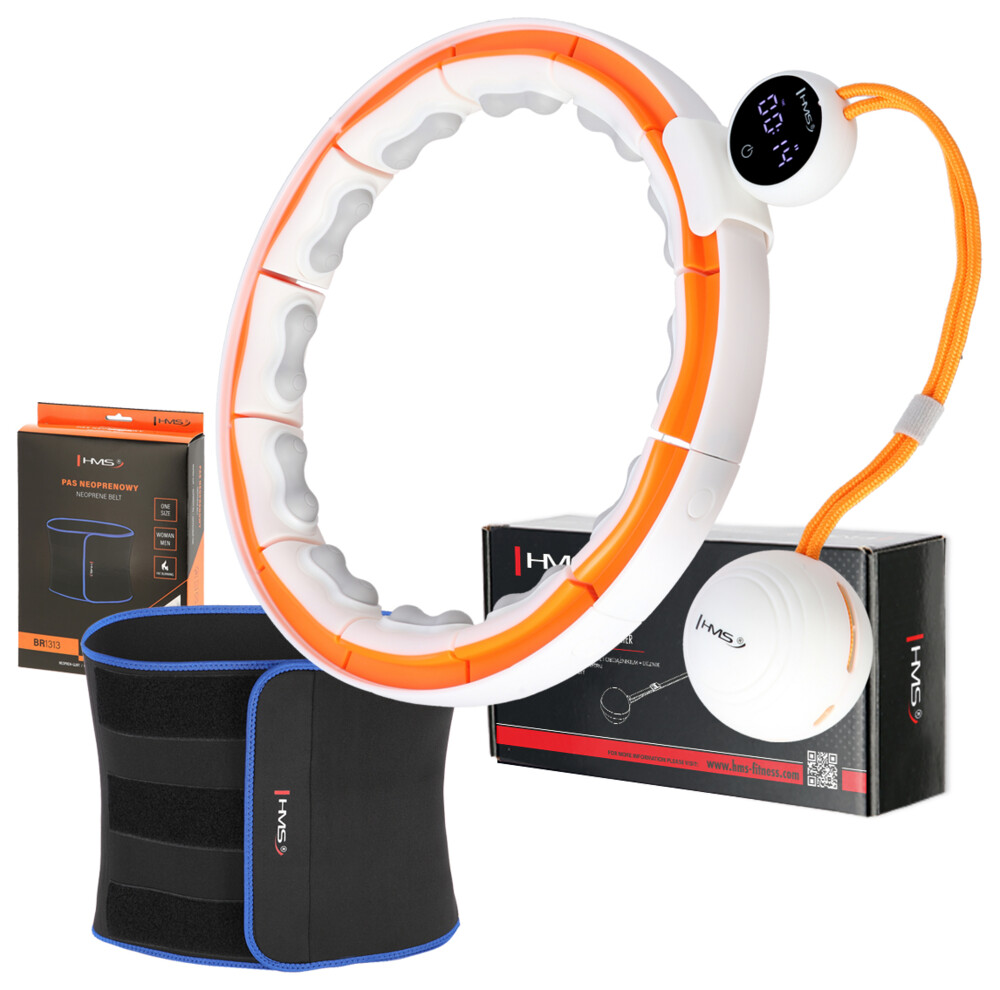 Sada masážní hula hoop se závažím HHM21 a zeštíhlujícího pásu BR1313 bílá/oranžová