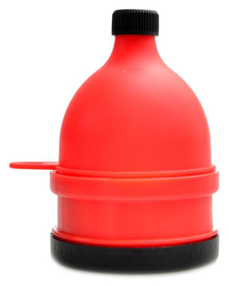 Krabička na tablety s trychtýřem a úchytem černo červená