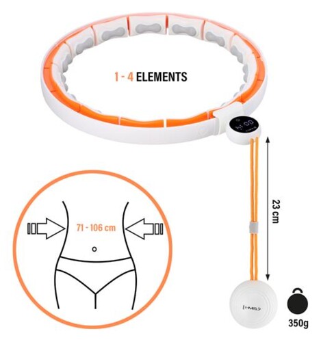 Masážní hula hoop HHM21 se závažím, magnety a počítadlem bílá/oranžová