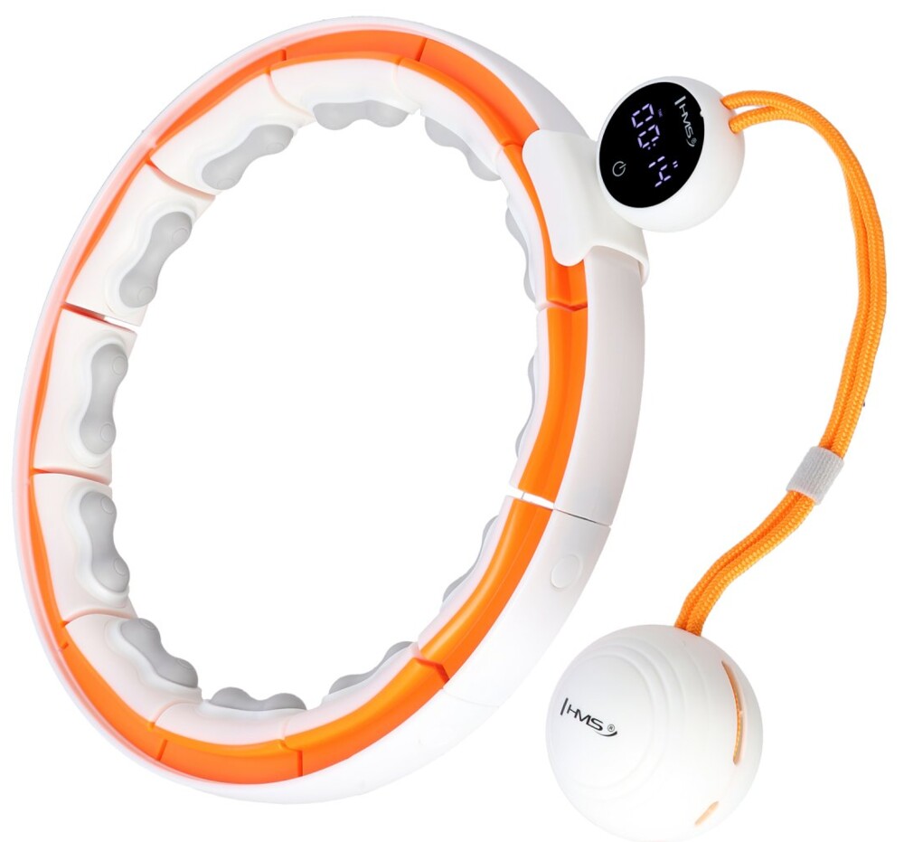 Masážní hula hoop HHM21 se závažím, magnety a počítadlem bílá/oranžová