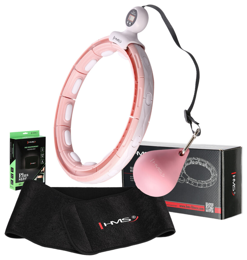 Sada masážní hula hoop HHM15 růžová se závažím, magnety a počítadlem a zeštíhlujícího pásu BR163 PLUS SIZE