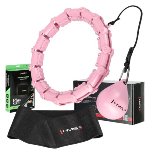 Sada růžové masážní Hula Hoop se závažím HHW11 a zeštíhlujícího bederního pásu BR163 PLUS SIZE