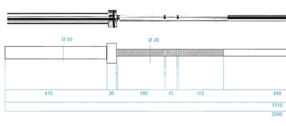 Olympijská osa GO901 220 cm x 50 mm + rychlouzávěry ZG1500