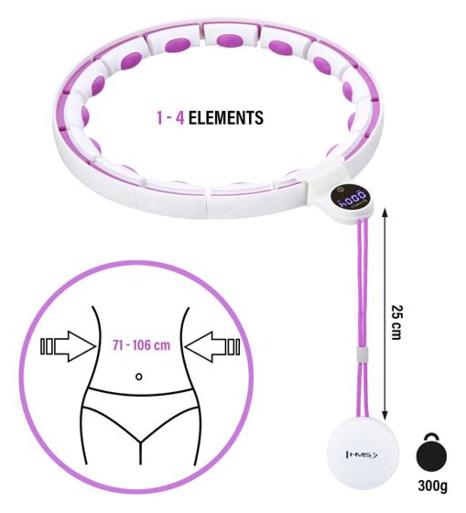 Sada masážní hula hoop se závažím HHM17 a zeštíhlujícího pásu BR163 bílá/fialová