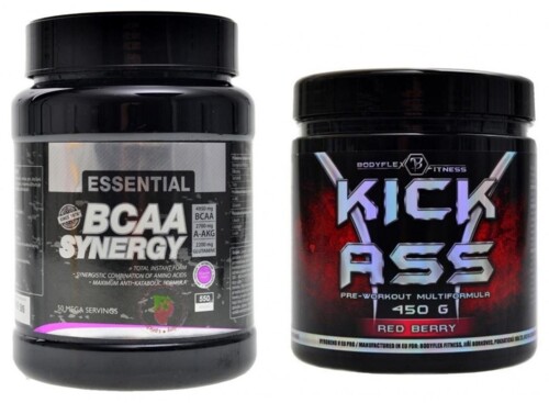 Essential BCAA synergy 550 g + Bodyflex Kick ass pre-workout 450 g