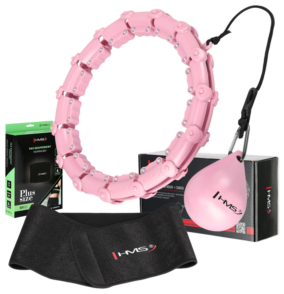 Sada růžové masážní Hula Hoop se závažím HHW11 a zeštíhlujícího bederního pásu BR163 PLUS SIZE