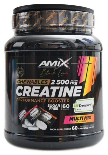 Black line Creatine creapure 2500mg chewable tabs zero sugar 60 tablet multiflavors