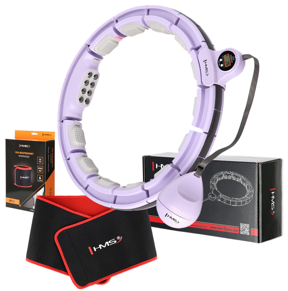 Sada masážní hula hoop HHM13 se závažím, magnety a počítadlem a zeštíhlujícího pásu BR163 fialová