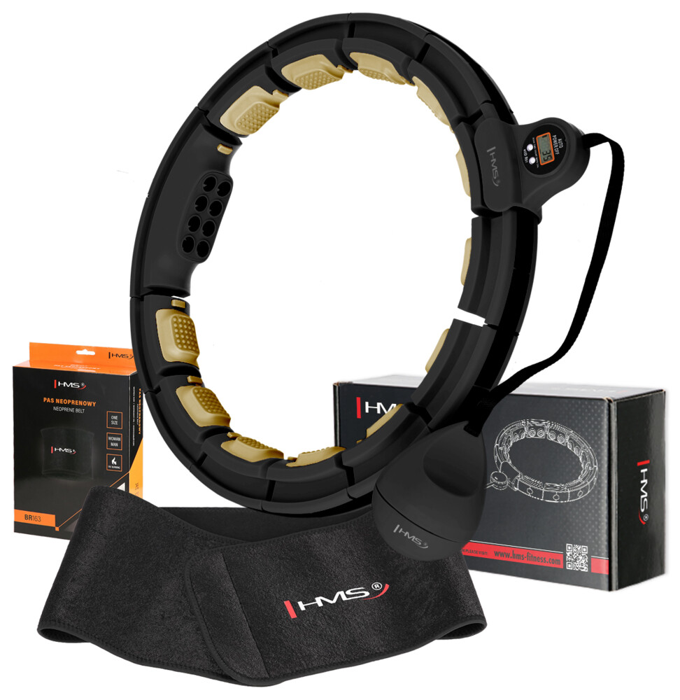Sada masážní hula hoop HHM13 se závažím, magnety a počítadlem a zeštíhlujícího pásu BR163 černá