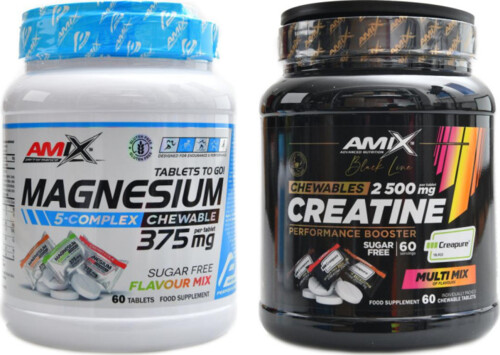 Magnesium 5-Complex Chewable Tabs 60 tablet Multi flavour + Amix Black line Creatine creapure 2500mg chewable tabs zero sugar 60