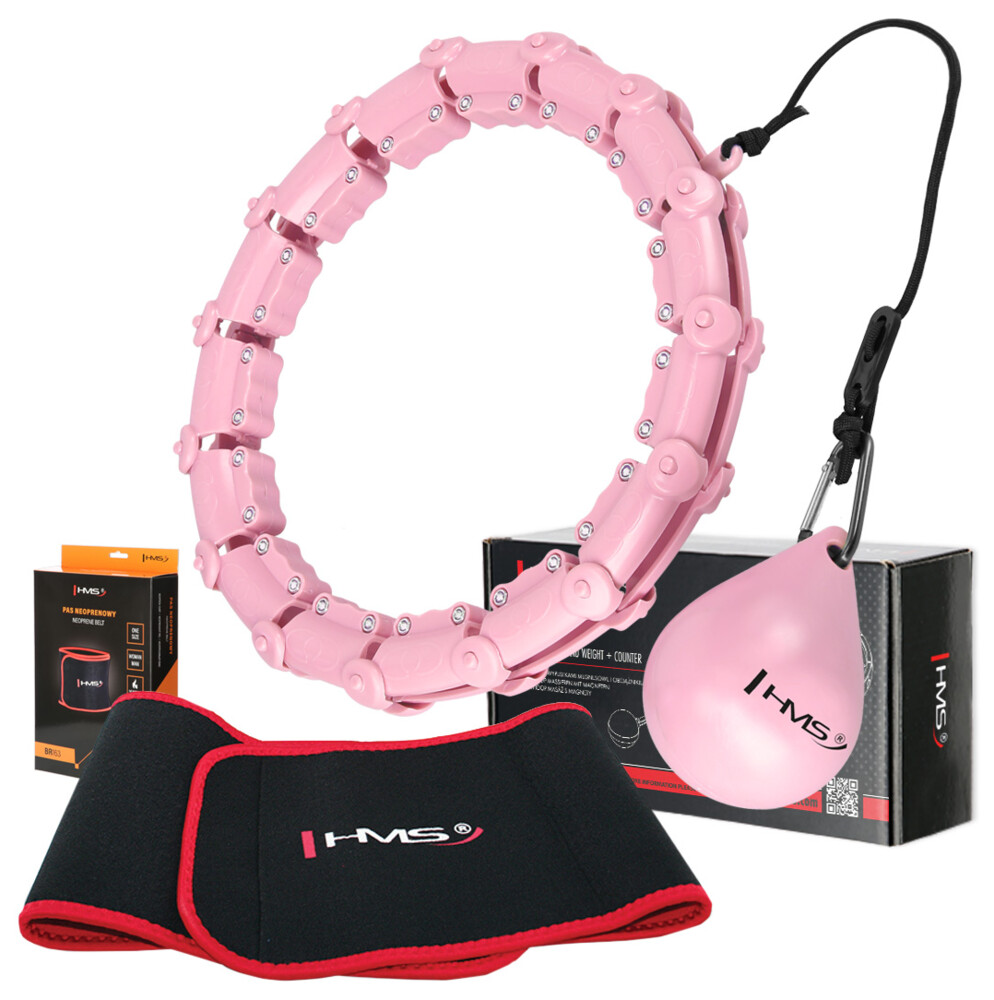 Sada masážní hula hoop HHW02 se závažím a zeštíhlujícího pásu BR163 růžová