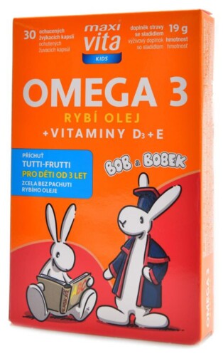 MaxiVita kids omega 3 + vitamíny D3 a E 30kapslí