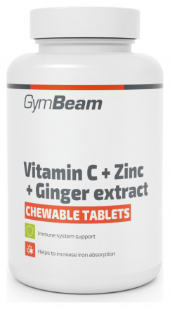 GymBeam Vitamín C + Zinek + extrakt ze zázvoru, tablety na cucání 90 tbl
